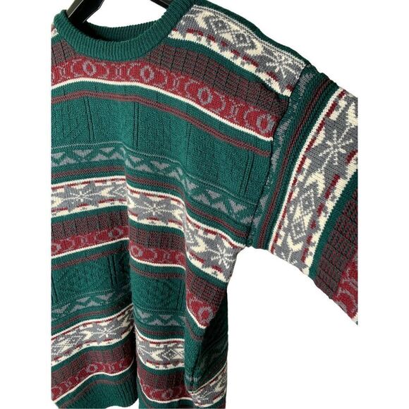 Vintage 90s Emerald club Fair Isle sweater pullover crew neck green size large - Picture 3 of 6